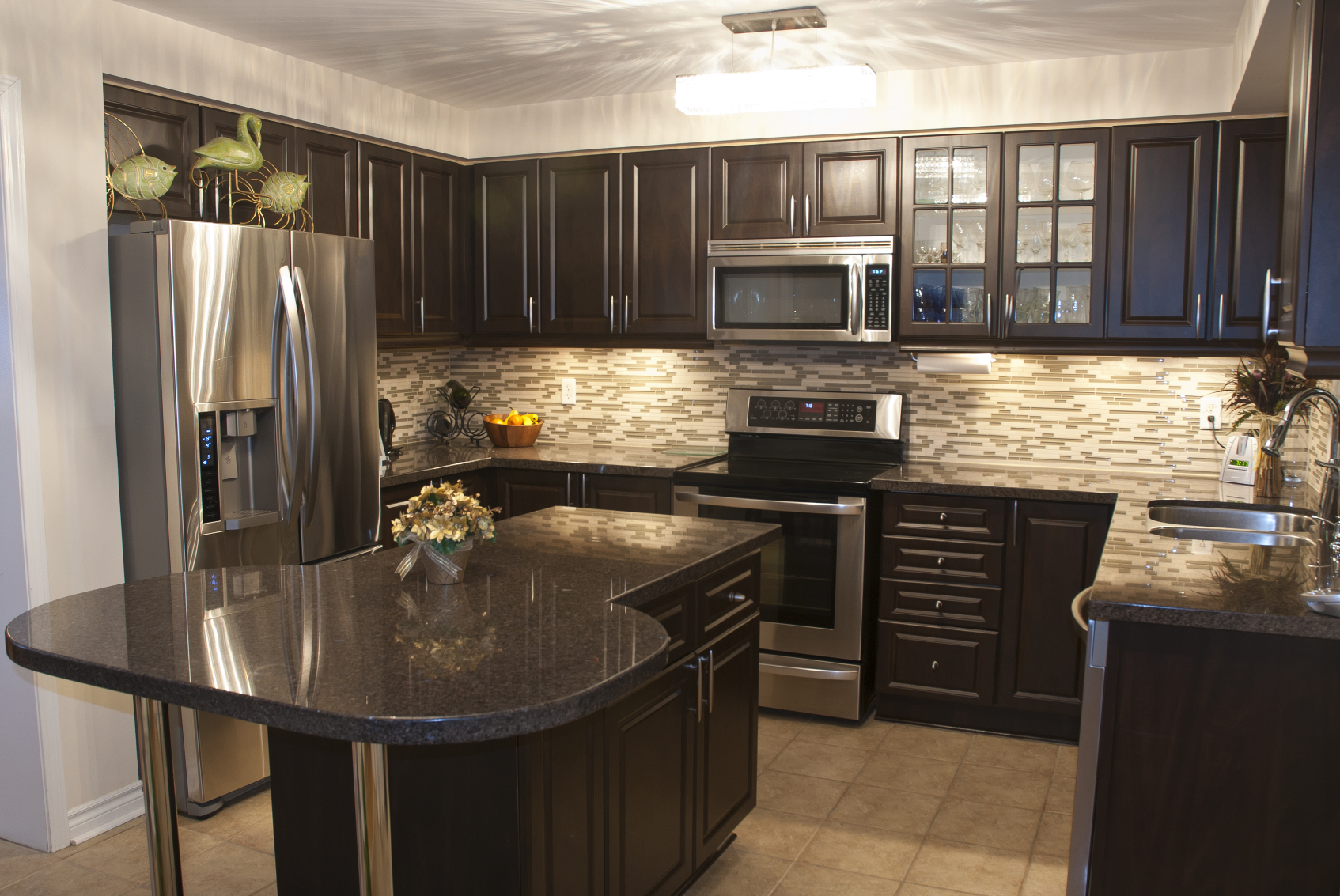 Minimalist Dark Wood Kitchen Cabinets for Small Space