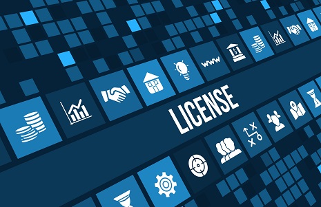 License concept image with business icons and copyspace.