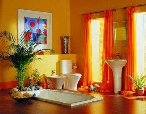 Amazing-Chic-And-Inspirational-Colorful-Bathroom-Ideas-In-Light-Orange-Yellow-Bathroom-Color-Design-