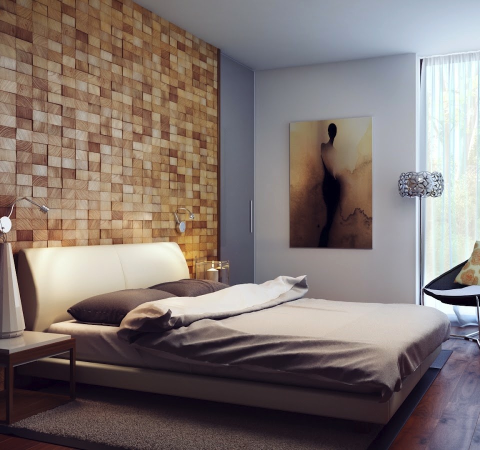 Bedroom Amazing Brick Alike Wooden Wall Covering Headboard Bedroom Design Cool Modern Designs For Bedroom Wall Decorations