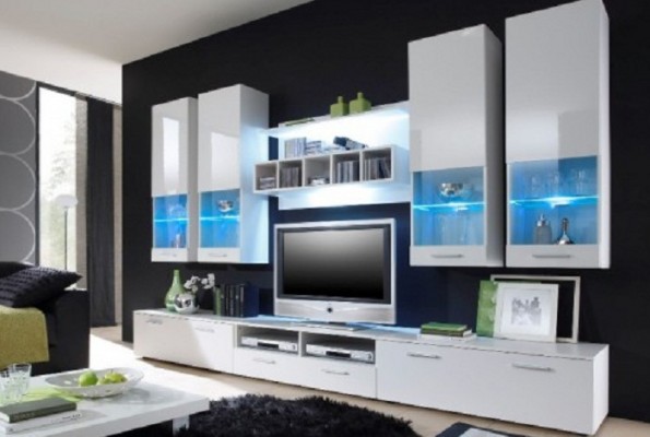 Stylish aesthetic glass shelves under TV