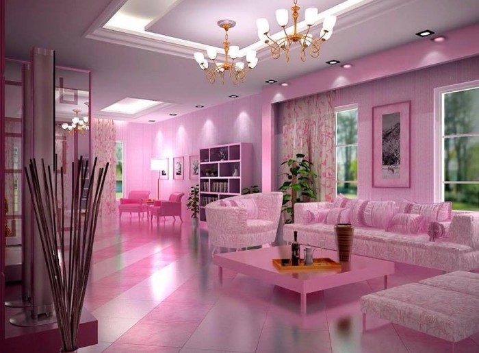 all pink living room