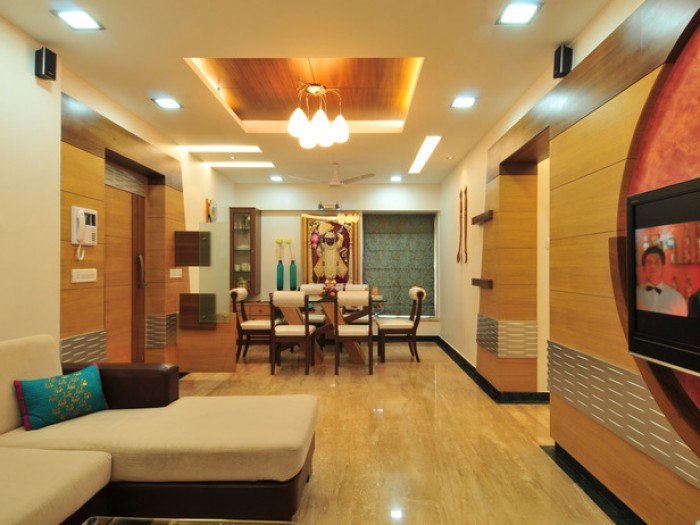 Modern Orange Indian Living Room, Living Dining Room Combo Ideas India