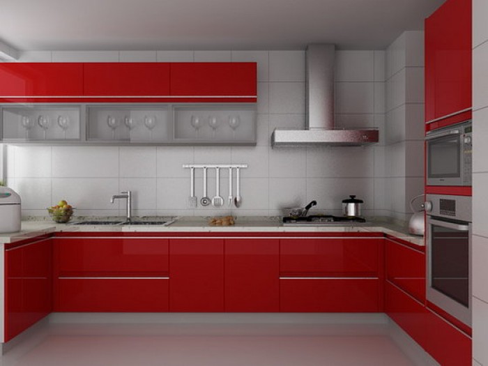 Modern Modular High Red Glossly Kitchen Cabinet(Lacquer)